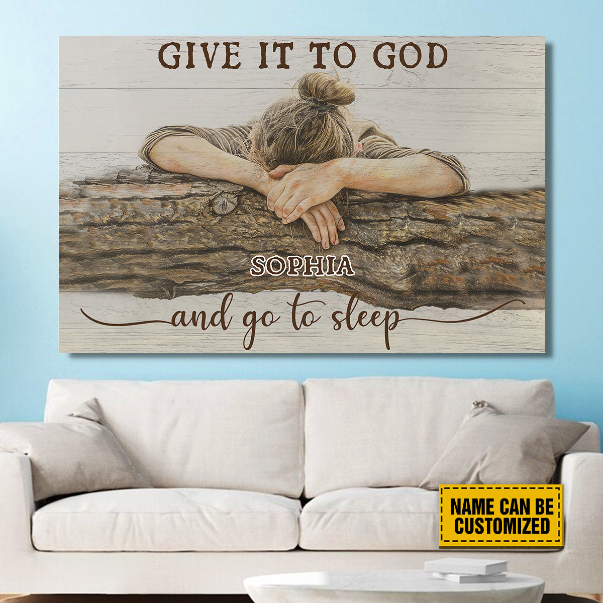 Teesdily | Customized Sleeping Girl Jesus Christ Poster, Give It To God And Go To Sleep Canvas Art, Jesus Lover Xmas Gift