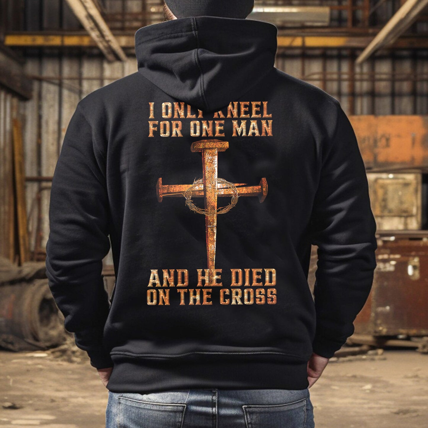 Teesdily | Jesus Cross 4given Crown Shirt, I Only Kneel For One Man He Died On The Cross Back Design Sweatshirt Hoodie Mug, Jesus Christian Lovers