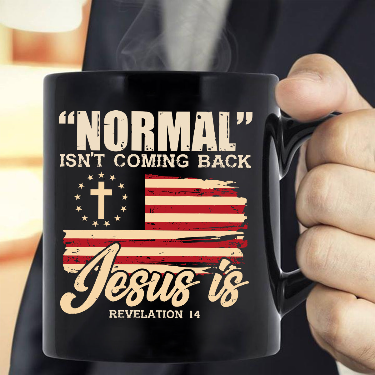 Teesdily | Jesus Cross Usa Flag Shirt, Normal Isn't Coming Back Hoodie Sweatshirt Mug, Fourth Of July Tee Backside, Jesus God Lover Gifts