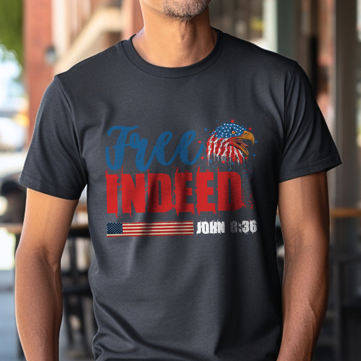 Teesdily | Christian 4th Of July Patriotic Shirt, Free Indeed John 8:36 Bible Verse Hoodie, American Flag Eagle Mug Cup, Happy Independence Day Gift