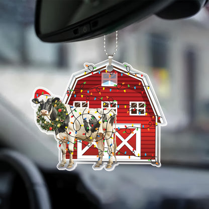 Teesdily | Cow Christmas Ornament, Red Barn Cow Hanging Ornaments, Cute Cow Christmas Tree Decor, Cow Lover Gift Idea Xmas Door Farmhouse Decor