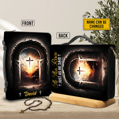 Teesdily | Jesus Christ Personalized Bible Bag He Has Risen Just As He Said Bible Case For Men Easter Day Religious Gift Ideas