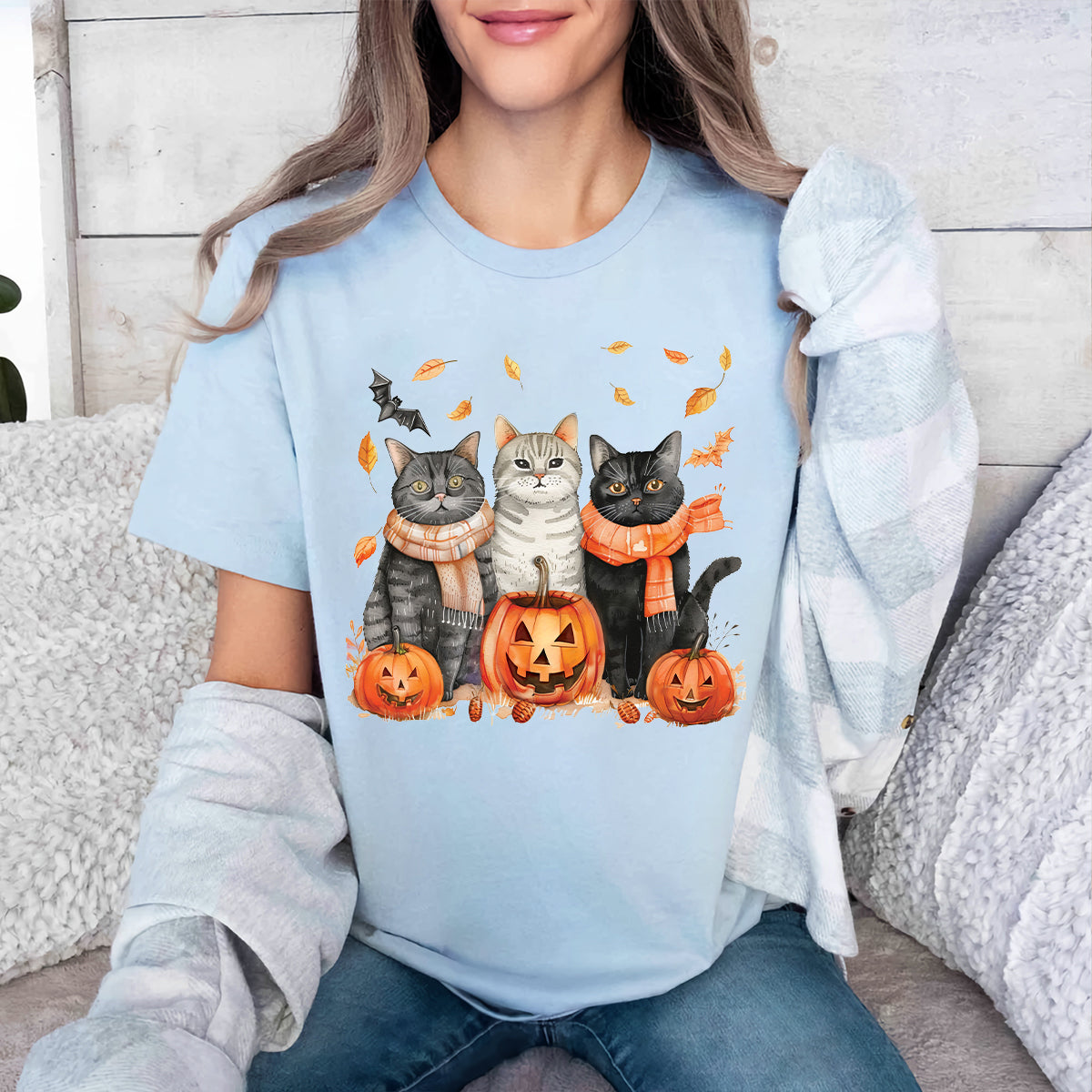 Teesdily | Halloween Cool Cats Shirt, Halloween Cat Pumpkin Bat Sweatshirt Hoodie Mug, Halloween Fall Spooky Season T-shirt, Cat Lover Gifts