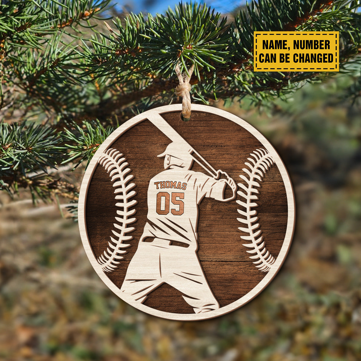 Teesdily | Customized Baseball Ornaments, Team Baseball Player Ornament Christmas, Sport 2 Layered Wood Ornament, Christmas Gift