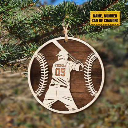 Teesdily | Customized Baseball Ornaments, Team Baseball Player Ornament Christmas, Sport 2 Layered Wood Ornament, Christmas Gift