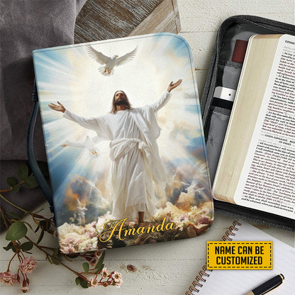 Teesdily | Customized Jesus Lover Bible Case Jesus Believer Bible Protector Jesus Heaven Bible Holder Son Of God I Am Well Pleased Religious Gift