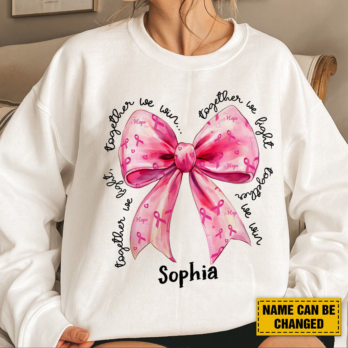 Teesdily | Custom In October We Wear Pink Shirt, Bow Coquette Breast Cancer Awareness Sweatshirt, Together We Fight We Win Hoodie Mug, Warrior Fighter