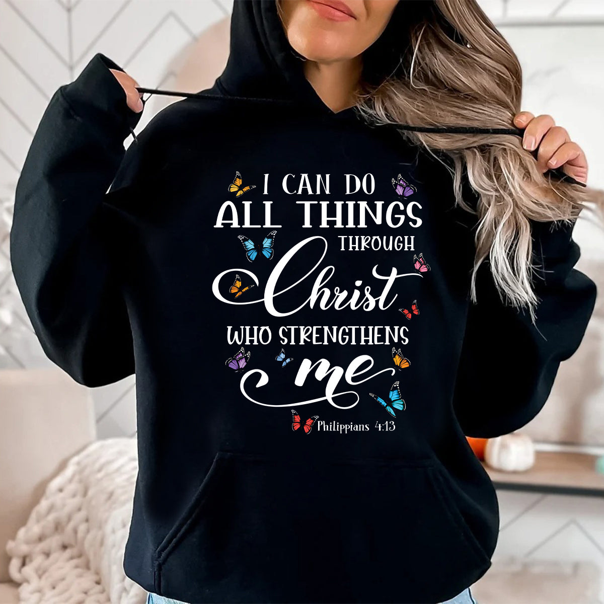 Teesdily | Jesus Butterfly Lovers Shirt, I Can Do All Things Through Christ T-shirt Hoodie Sweatshirt Mug, Christian Lovers Gifts, Faith Tee