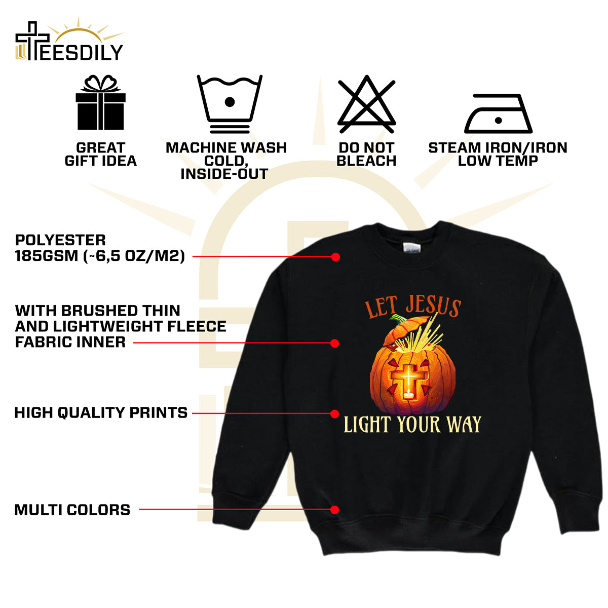 Teesdily | Jesus Pumpkin Cross Shirt, Let Jesus Light Your Way T-shirt, Jesus Light Pumpkin Sweatshirt Hoodie Mug, Happy Halloween Christian Gift