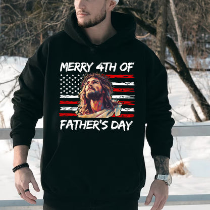 Teesdily | Jesus Dad American Flag T-shirt, Merry 4th Of Father's Day Sweatshirt, Happy Independence Day Gift, Dad Shirt Hoodie, Christian Mug Cup