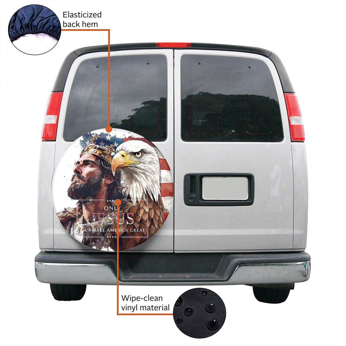 Teesdily | Jesus Eagle Spare Tire Cover, Jesus Christ Usa Flag Wheel Cover, Jesus Make America Great Wheel Cover, God Faith Spare Tire Cover 27"-34"