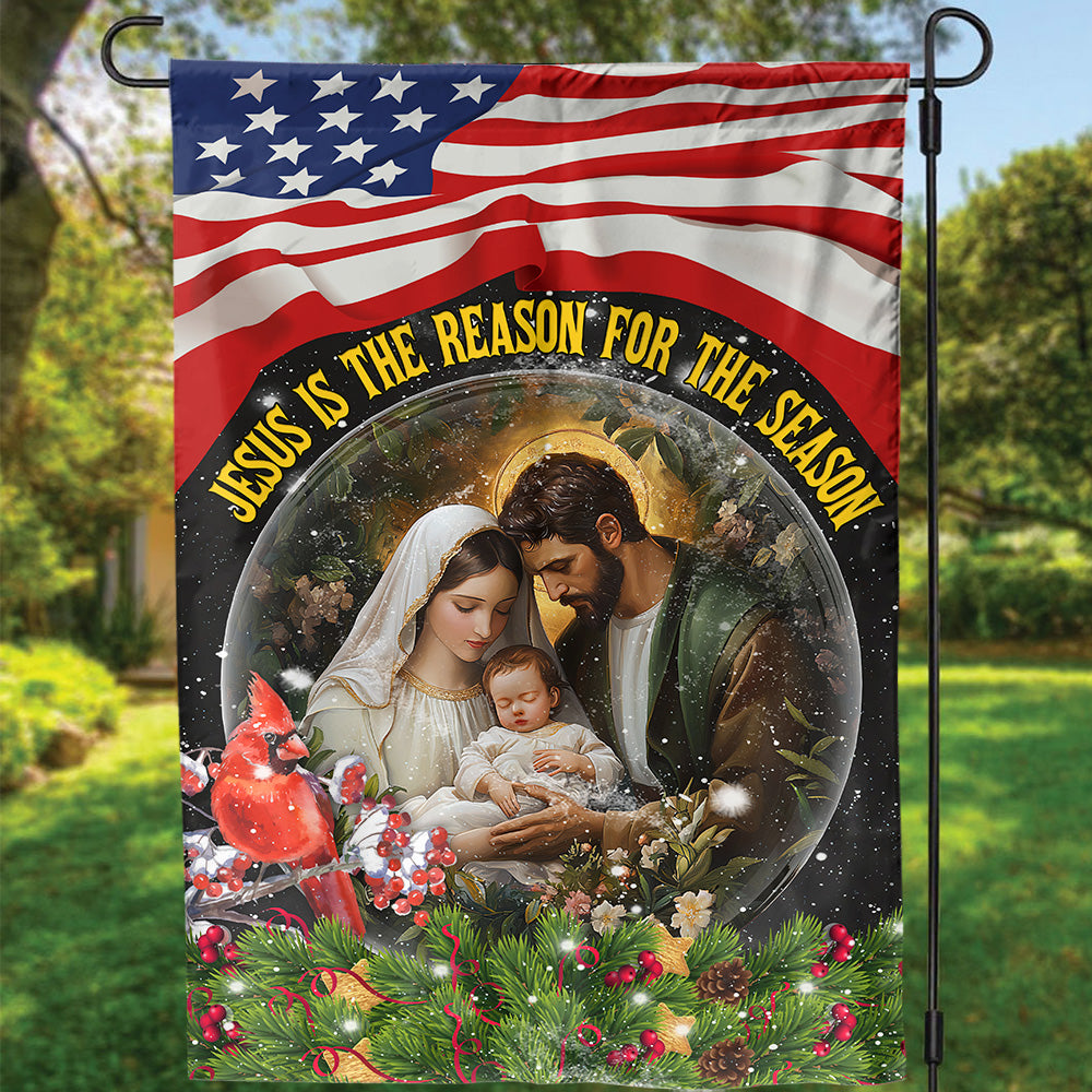 Teesdily | Jesus Nativity Christmas Holy Family Christmas Flag, Jesus Is The Reason For The Season Garden Flag House Flag Decor