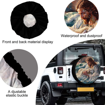 Teesdily | Jesus And Lamb Spare Tire Cover Car, Lamb Of God Wheel Cover Truck, Christian Car Accessories
, God Inspirational Spare Tire Cover 27"-34"