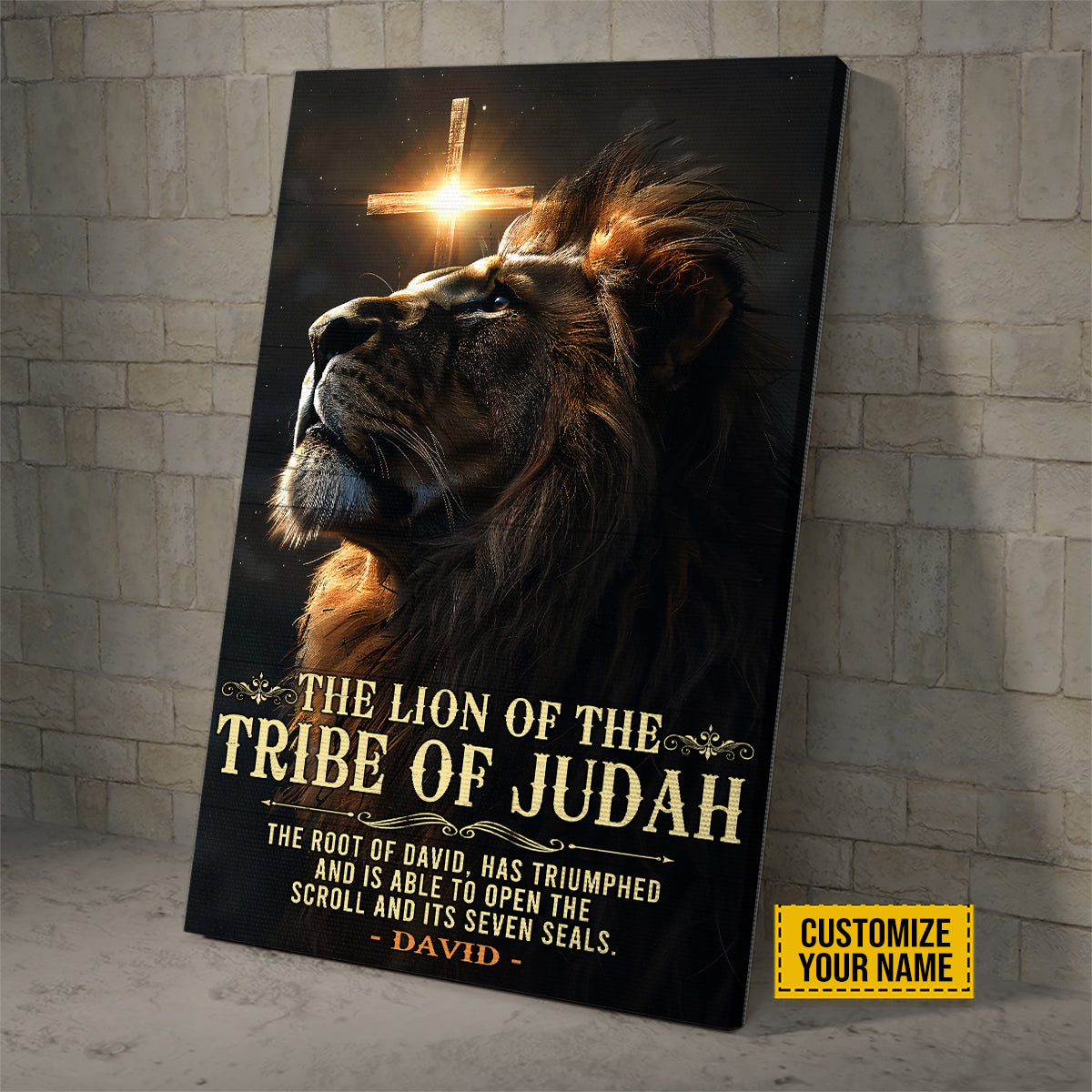 Teesdily | Personalized Jesus Cross Lion Poster, The Lion Of The Tribe Of Judah Poster, Christ Wall Art Bible Quote, Religious Poster Canvas