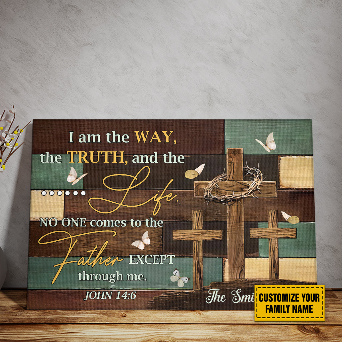 Teesdily | Personalized Jesus Cross Art Poster, I Am The Way The Truth And The Life Canvas, God Faith Believers Christian Gifts, Religious Poster