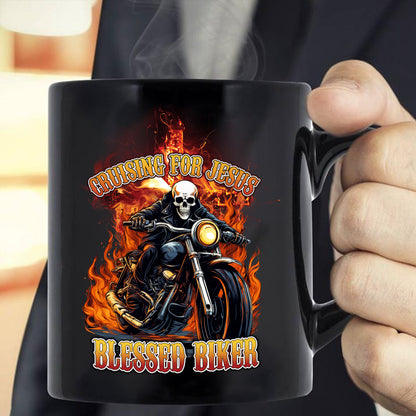 Teesdily | Christian Biker Shirt, Cruising For Jesus Blessed Biker Back Design Sweatshirt Hoodie Mug, Jesus Motorcycle Speed Lover Gifts