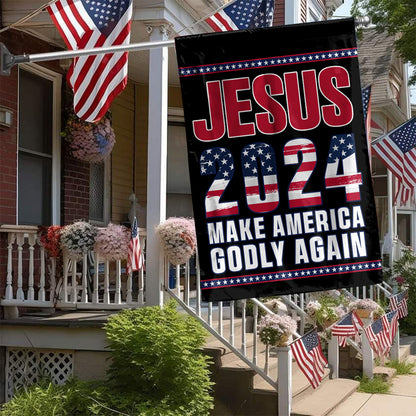 Teesdily | Jesus 2024 Make America Godly Again Patriotic Flags, Jesus American Flag Decor, Independence Day Outdoor Yard Decor, Patriotic Gifts