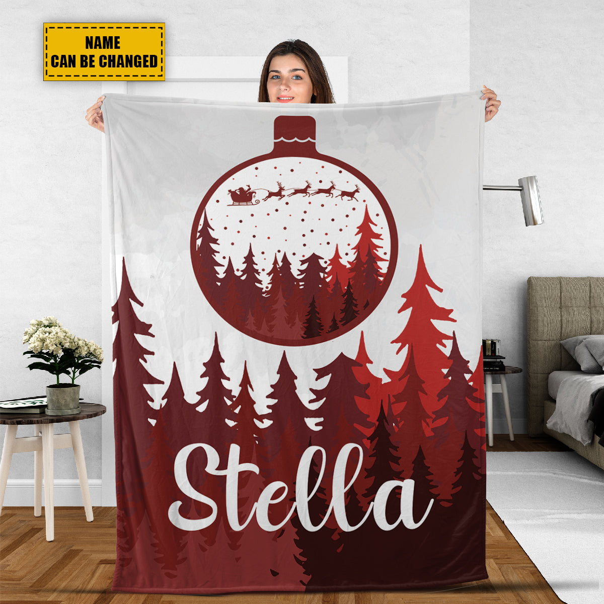 Teesdily | Christmas Tree Forest Personalized Fleece Blanket, Customized Winter Christmas Blanket, Santa Sofa Bed Throw, Christmas Home Decoration