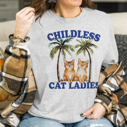 Teesdily | Childless Cat Ladies Shirt, Comma La Coconut Tree Sweatshirt, Childless Cat Lady Hoodie Mug, Ka- Mala Coconut Tee, Cat Lover Gift