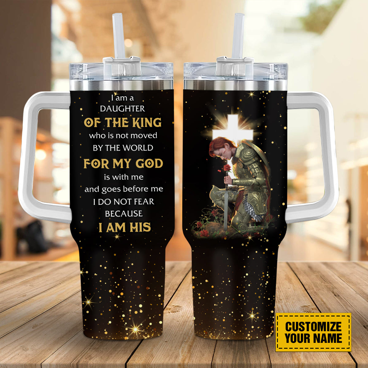 Teesdily | Personalized Woman Warrior 40oz Tumbler, I Am A Daughter Of The King Insulated Tumbler, Daughter Of God Tumbler With Handle And Straw