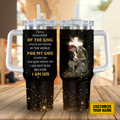 Teesdily | Personalized Woman Warrior 40oz Tumbler, I Am A Daughter Of The King Insulated Tumbler, Daughter Of God Tumbler With Handle And Straw