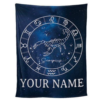 Teesdily | Scorpius Personalized Fleece Blanket With Name Horoscope Design Sherpa Blanket Zodiac Sign Constellation Astrology Adult Kid Birthday Gifts