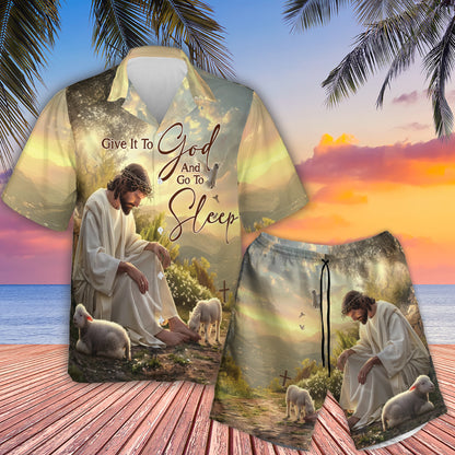 Teesdily | Jesus Cross Bird Lamb Of God Hawaiian Shirt, Give It To God And Go To Sleep Hawaii Set Outfit Summer Party Beach, Faith Religious Gifts