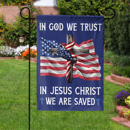 Teesdily | Jesus American Flag, In God We Trust In Jesus Christ We Are Saved House Flag Garden Flag 2024, American Patriotic Flag, Outdoor Decor Gifts