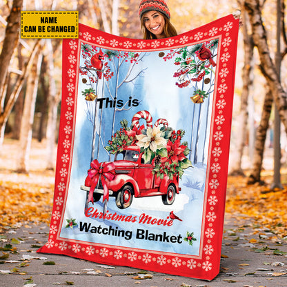 Teesdily | Custom Name Christmas Movie Fleece Blanket, Christmas Car Sherpa Blanket, Snowflake Pattern Personalized Sofa Blanket Gifts For Kid Adult