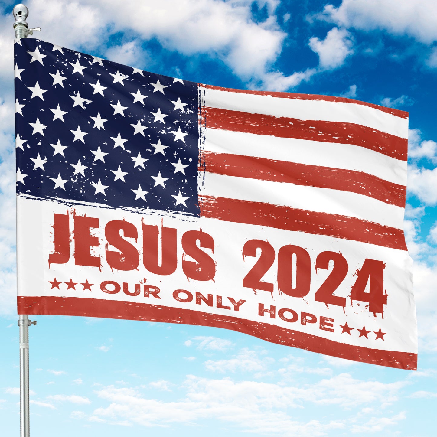 Teesdily | Jesus American Flag Outdoor Yard Flag, Jesus 2024 Our Only Hope Garden Flag, Christ Faith Flags For Room House Garden, Patriotic Gifts