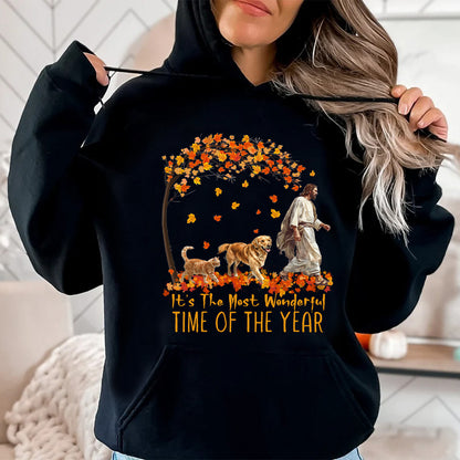 Teesdily | Jesus Golden Retriever Cat Shirt, It's The Most Wonderful Time Of The Year Sweatshirt Hoodie Mug, Halloween Shirt, Dog Cat Lover Gift