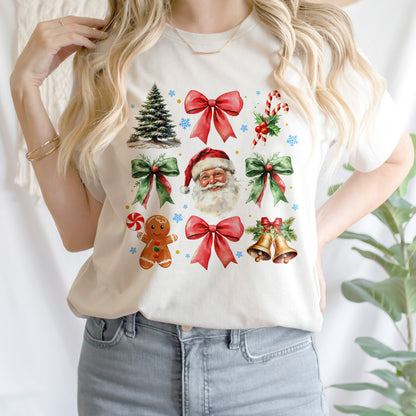 Teesdily | Retro Coquette Bow Christmas Shirt, Coquette Santa Gingerbread Sweatshirt, Christmas Tree Bow Coquette Hoodie Mug Gift