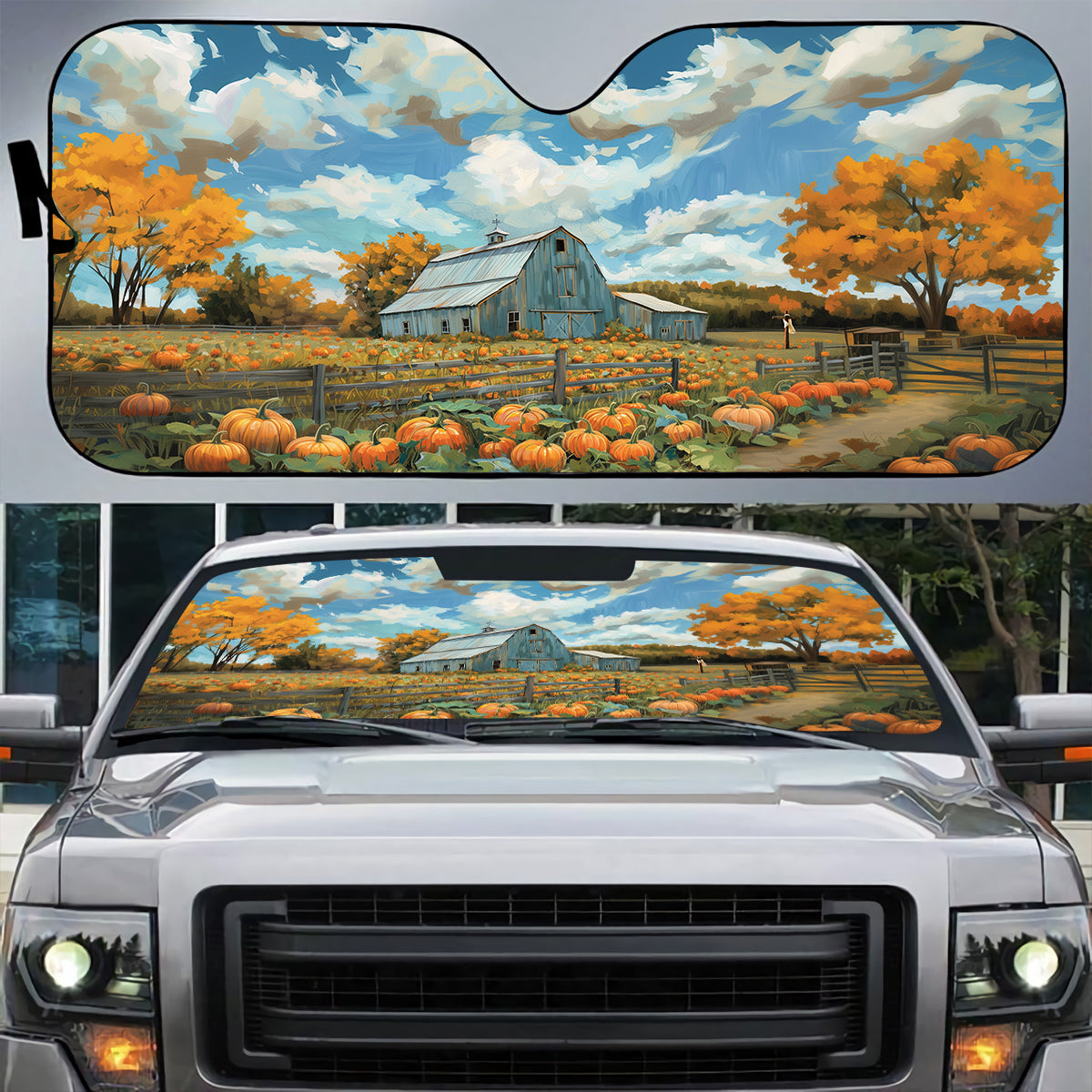 Teesdily | Jesus Cross Thanksgiving Car Auto Sun Shade, Farmhouse Pumpkin Foldable Car Sunshade, Autumn Fall Front Window Sun Visor, Harvest Day Gifts