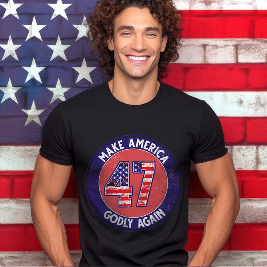 Teesdily | Make American Godly Again Shirt, American Flag Sweatshirt Hoodie Mug, Fight For America 2024 T-shirt, American Pride Tee, Patriotic Gift