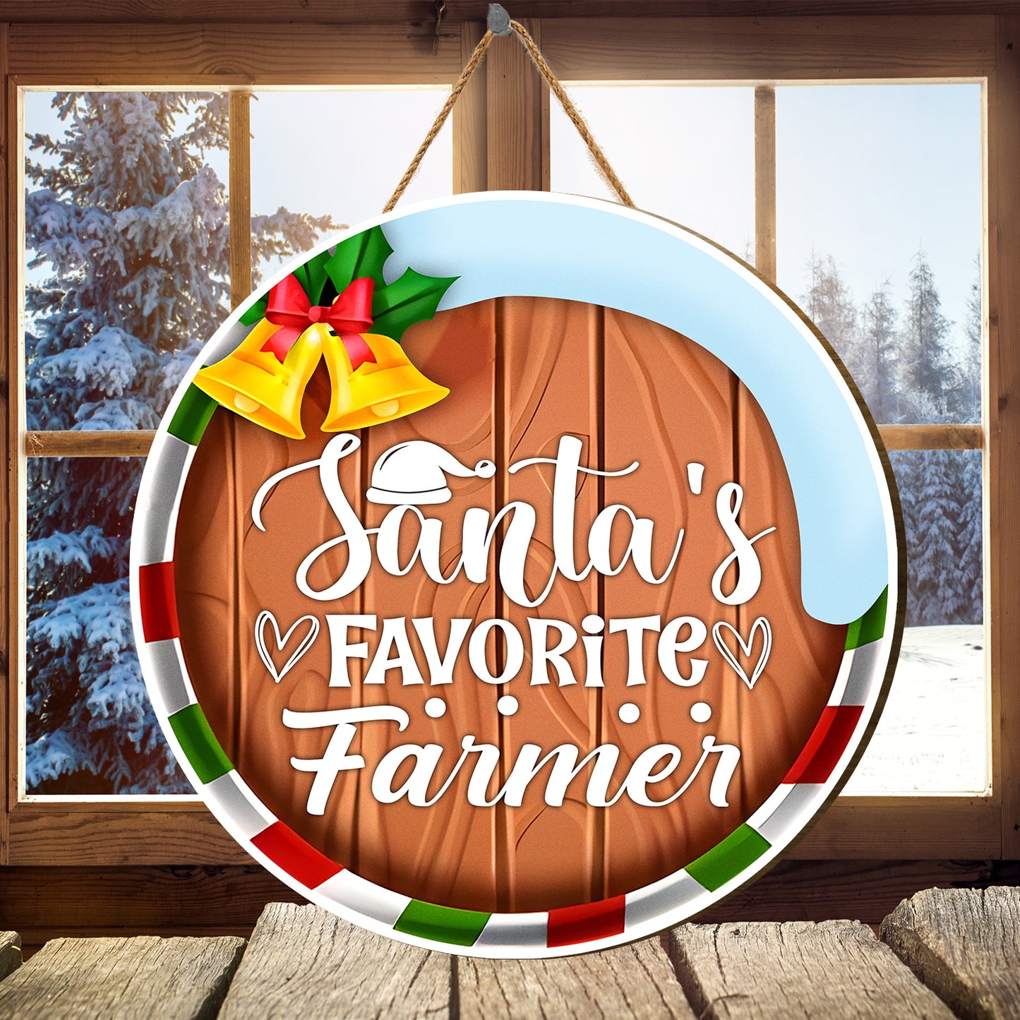 Teesdily | Farmer Christmas Round Hanging Sign, Santa's Favorite Farmer Christmas Wooden Sign, Farmhouse Farmhouse Decoration, Farmer Xmas Gifts