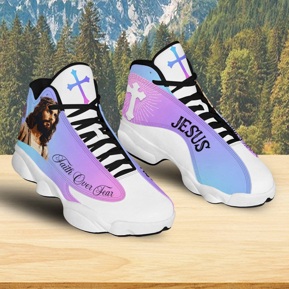 Teesdily | Jesus Saves Faith Over Fear Running Shoes Jesus Christian Sport Shoes, Unisex Shoes With Thick Sole, Jesus Lovers Gift