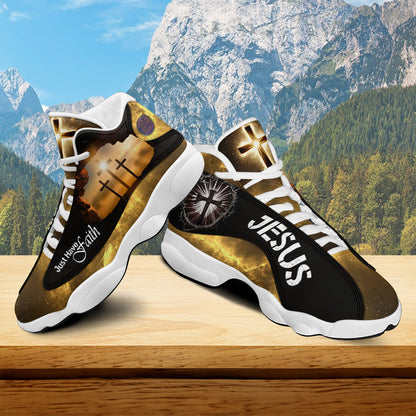 Teesdily | Jesus Christ Cross Basketball Shoes, Just Have Faith Christian Running Shoes, Footwear Sport Religious Faith Gift