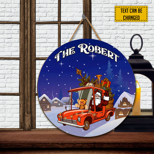 Teesdily | Customized Santa Claus Driving Vintage Red Pickup Truck Full Of Presents With Teddy Bear Christmas Porch Decor