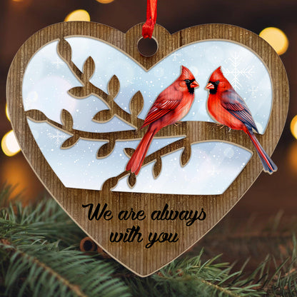 Teesdily | Memorial Heart Cardinal Wood Acrylic Ornament, Cardinals On A Branch Christmas Ornament, Memorial Honor Keepsake Gift