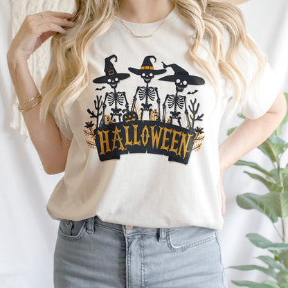 Teesdily | Skeleton Shirt, Happy Halloween Sweatshirt Hoodie Mug, Funny Skeleton Pumpkin T-shirt, Skull Bat Spooky Season Shirt, Halloween Gift