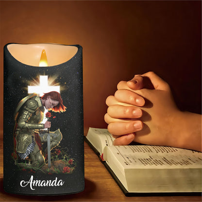 Teesdily | Customized Woman Warrior Jesus LED Candle Without Battery, I Am A Daughter Of The King Christ Candle, Prayer Faith Gift