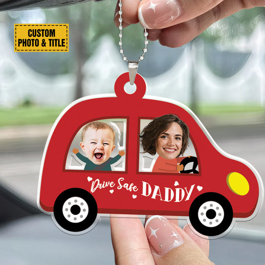 Teesdily | Drive Save Daddy Customized Car Pendant Hanging, Family Car Driving Personalized Acrylic Car Hanger, Gift For Dad Mom Grandpa Grandma Aunt