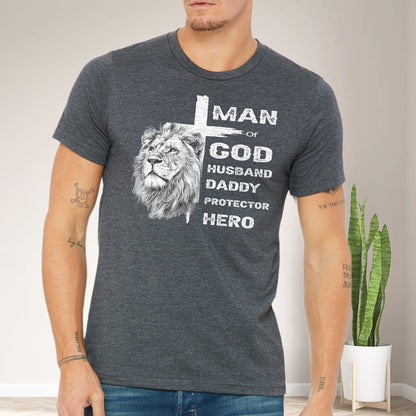 Teesdily | Jesus Lion Cross Shirt, Man Of God Husband Daddy Protector Hero, Jesus Lover Gift, Unisex Tshirt Hoodie Sweatshirt Mug