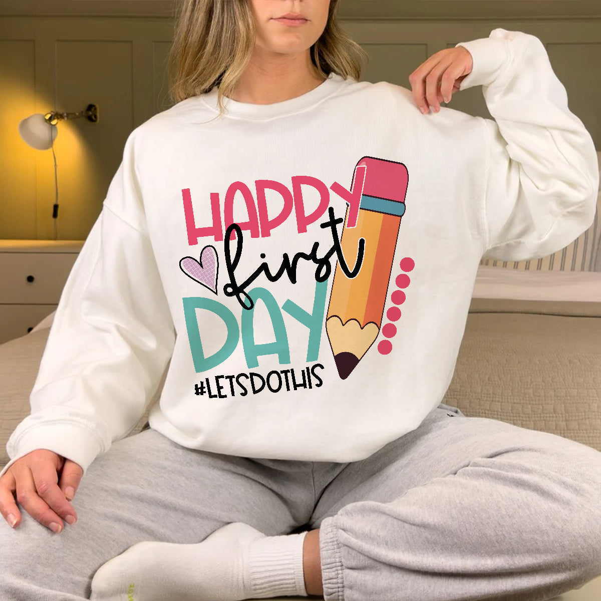 Teesdily | Happy First Day Of School Shirt, Back To School Sweatshirt Hoodie Mug, Cute Teacher Pencil Tee, Gift For Teachers