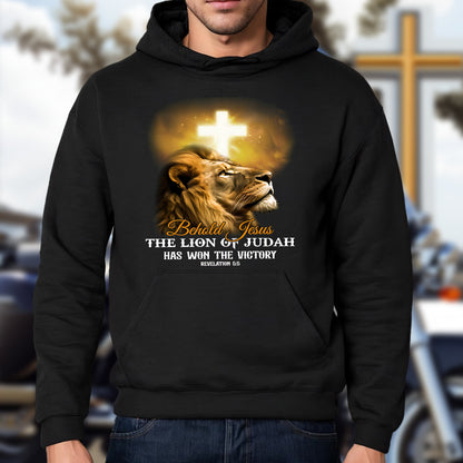 Teesdily | The Lion Of Judah Jesus Shirt, Behold Jesus The Lion Of Judah Has Won Victory, Lion Of Judah Hoodie Sweatshirt, Behold Mug