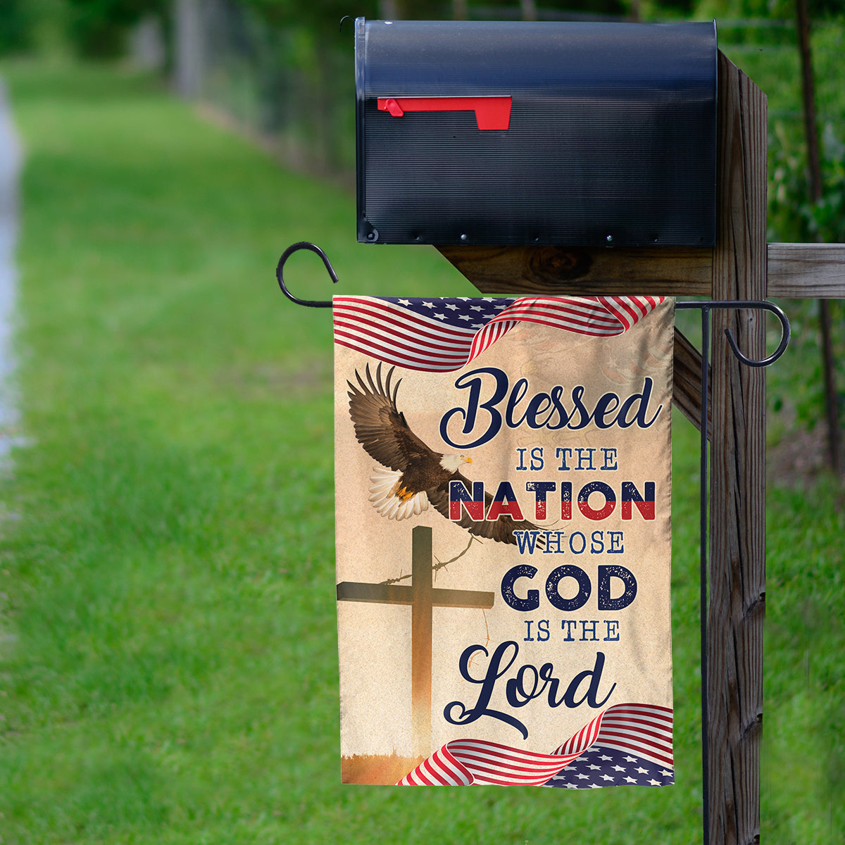 Teesdily | God Cross Eagle American Flag, Blessed Is The Nation House Flag, Independence Day Home Decor, Christian Garden Flag, God Lover Gifts