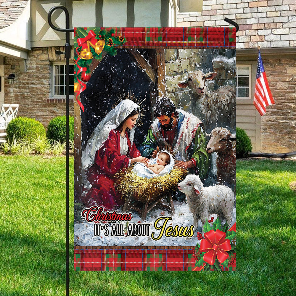 Teesdily | Christmas Jesus Garden Flag, Christmas It's All About Jesus Christian House Flag, Christmas Flag