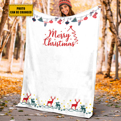 Teesdily | Christmas Keepsake Customize Blankets With Photos Christmas Throw Blanket For Kid Adults Merry Christmas Customizable Blanket Gifts