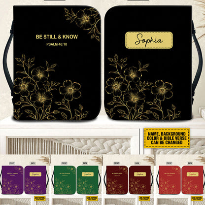 Teesdily | Customized Be Still And Know That I Am God Bible Bag, Floral Drawing Minimalist Bible Case, Religious Gifts Idea Bible Cover With Handle