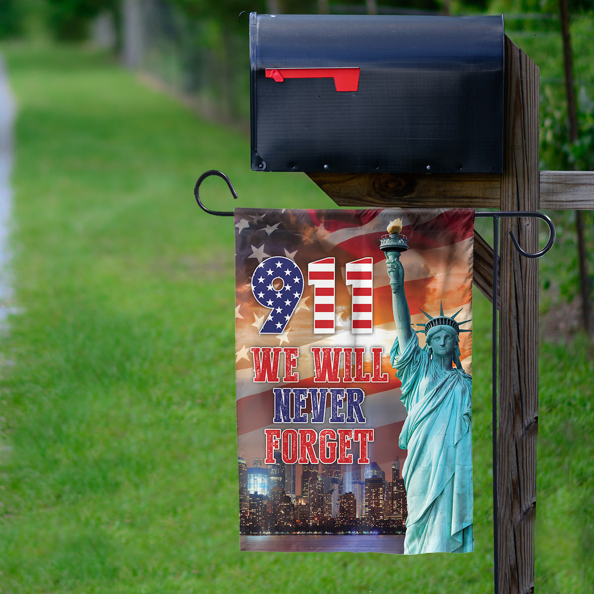 Teesdily | 911 America Flag House Flag, September 11 We Will Never Forget Garden Flag, Patriot Day Yard Banner Home Decor, Remembrance Day Gifts